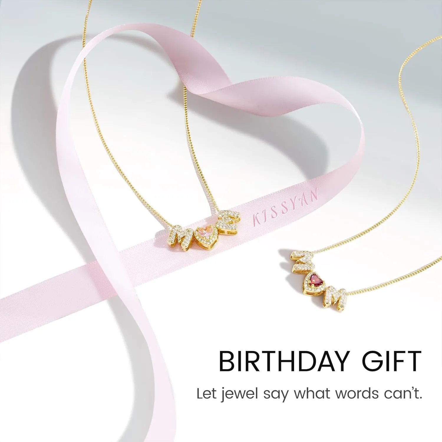 KissYan Mama Birthstone Necklace for Women, 14K Gold Plated Heart Mom Bubble Pendant Dainty Mother's Day Birthday Jewelry Gift for Mom Wife
