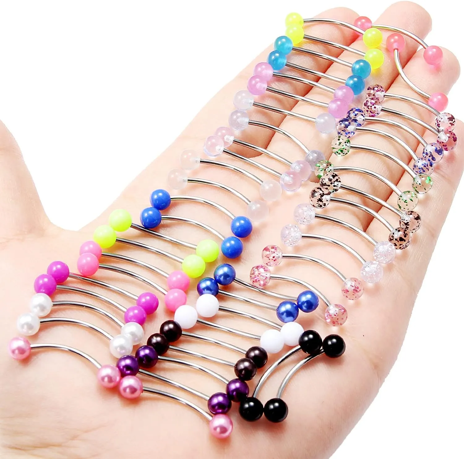 Kridzisw 16G Clear Plastic Curved Barbells Eyebrow Ring Snake Eyes Tongue Rings Acrylic Bioflex Cartilage Helix Tragus Earrings Nipple Belly Lip Ring Piercing Retainer Length 6mm 8mm 10mm 12mm 36pcs