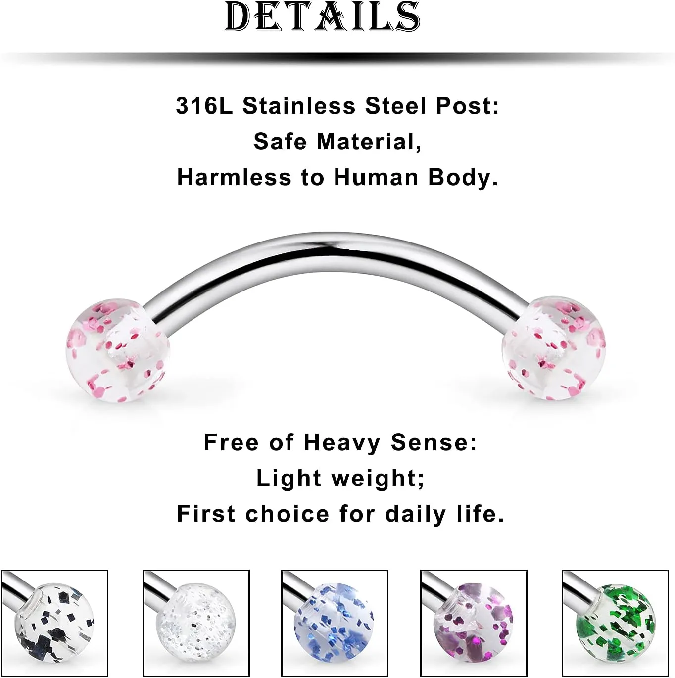 Kridzisw 16G Clear Plastic Curved Barbells Eyebrow Ring Snake Eyes Tongue Rings Acrylic Bioflex Cartilage Helix Tragus Earrings Nipple Belly Lip Ring Piercing Retainer Length 6mm 8mm 10mm 12mm 36pcs
