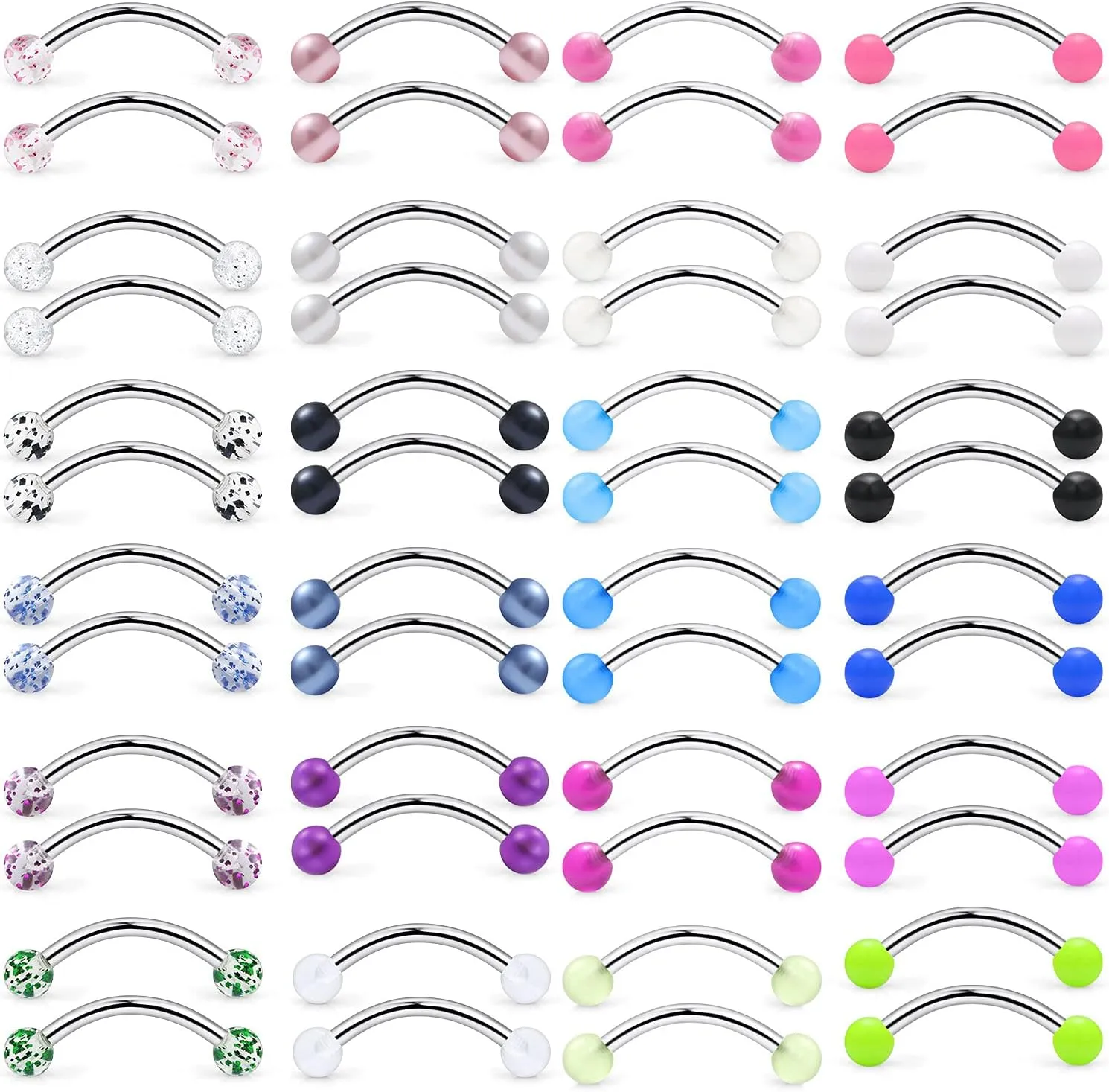 Kridzisw 16G Clear Plastic Curved Barbells Eyebrow Ring Snake Eyes Tongue Rings Acrylic Bioflex Cartilage Helix Tragus Earrings Nipple Belly Lip Ring Piercing Retainer Length 6mm 8mm 10mm 12mm 36pcs