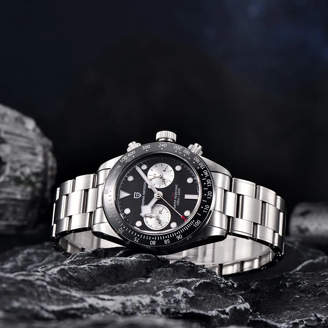 LACZ DENTON Pagani Design 1718 Panda Dial Men's Chronograph Watches Japan VK64 Movement Stianless Steel 100M Waterproof Men Fashion Casual Watch