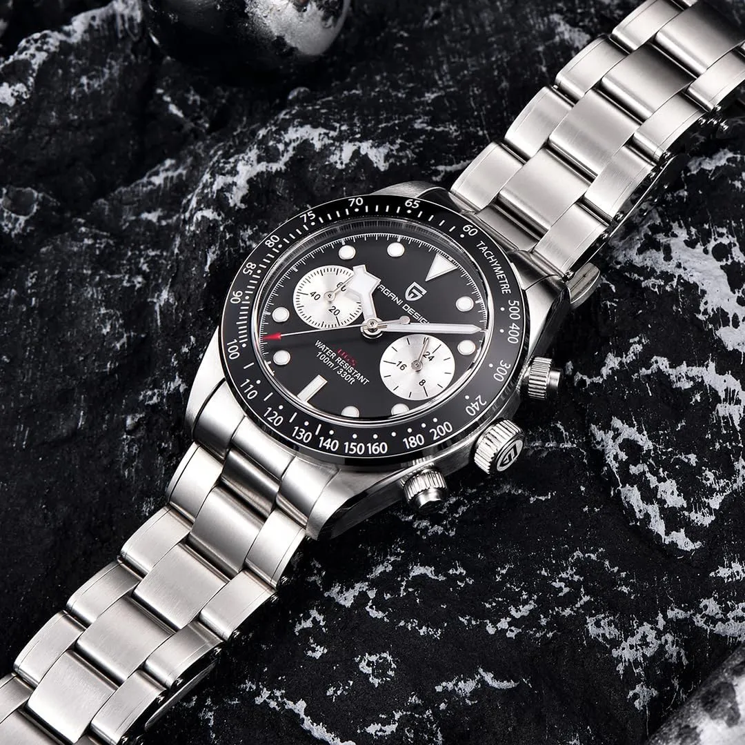 LACZ DENTON Pagani Design 1718 Panda Dial Men's Chronograph Watches Japan VK64 Movement Stianless Steel 100M Waterproof Men Fashion Casual Watch