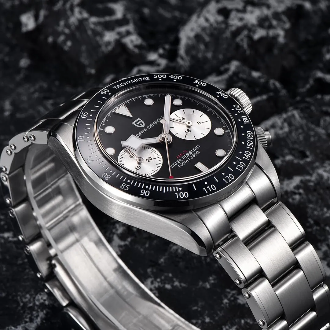 LACZ DENTON Pagani Design 1718 Panda Dial Men's Chronograph Watches Japan VK64 Movement Stianless Steel 100M Waterproof Men Fashion Casual Watch