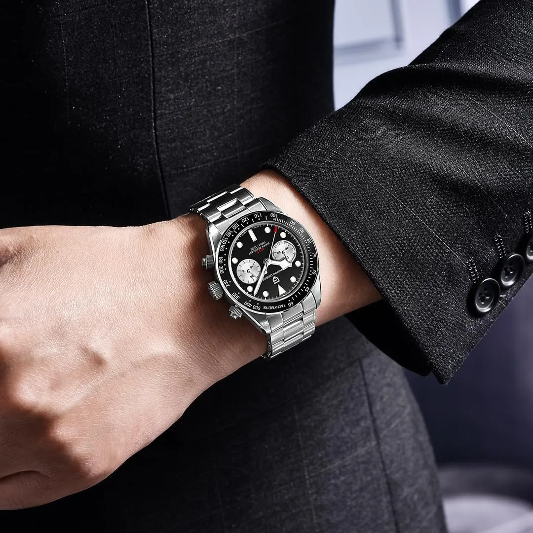 LACZ DENTON Pagani Design 1718 Panda Dial Men's Chronograph Watches Japan VK64 Movement Stianless Steel 100M Waterproof Men Fashion Casual Watch