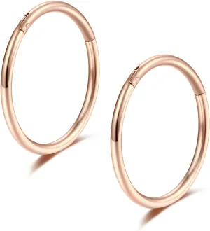 Lantine Rose Golden Hinged 20g 18g 16g Nose Rings Hoops 6mm 8mm 10mm 12mm 14mm 16mm Septum Ring Clicker Cartilage Helix Hoop Earrings Set
