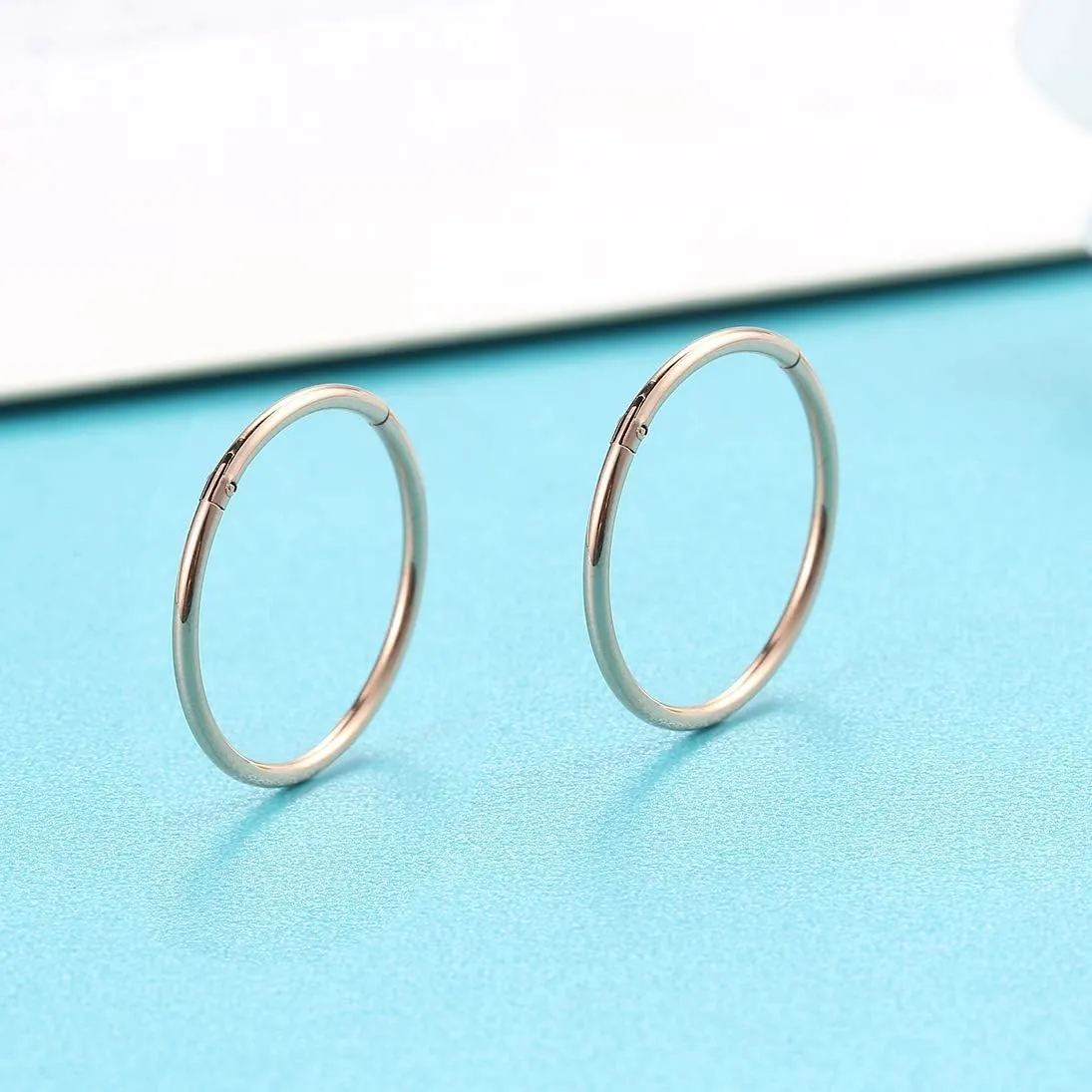 Lantine Rose Golden Hinged 20g 18g 16g Nose Rings Hoops 6mm 8mm 10mm 12mm 14mm 16mm Septum Ring Clicker Cartilage Helix Hoop Earrings Set