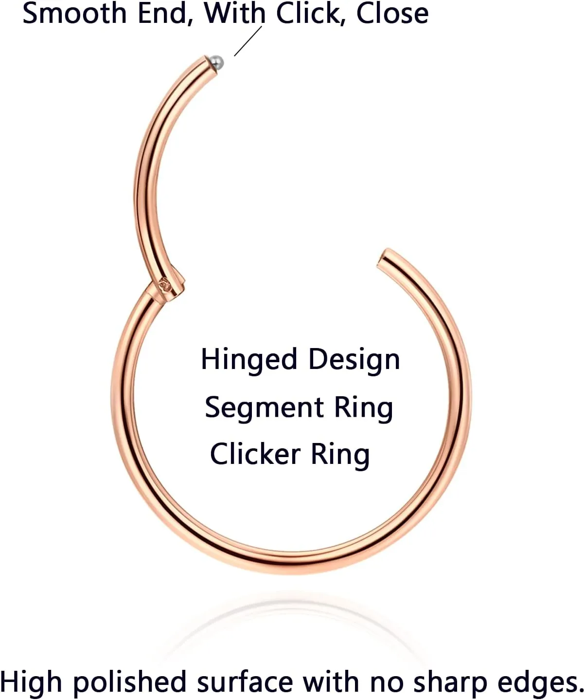 Lantine Rose Golden Hinged 20g 18g 16g Nose Rings Hoops 6mm 8mm 10mm 12mm 14mm 16mm Septum Ring Clicker Cartilage Helix Hoop Earrings Set