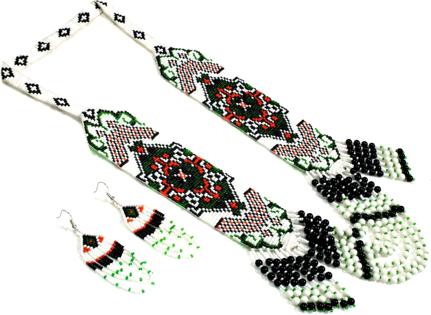 Layered Beaded Necklace  Boho Native Handmade Seed Bead Tassel Necklace, Bohemian Large Statement Beaded Necklace for Women