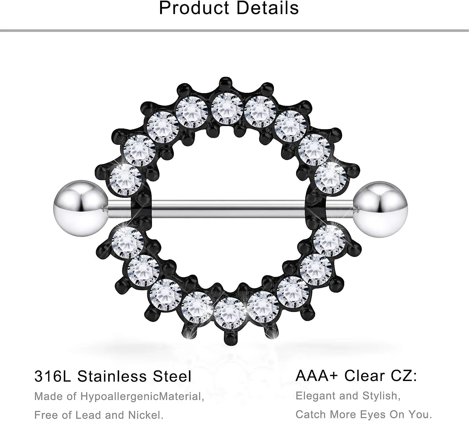 Lcolyoli 16G 14G Cat's Eye Stone Nipple Rings Surgical Steel Dangle Nipplerings Tongue Ring CZ Straight Barbell Piercing Body Jewelry for Women Men 8 Pairs