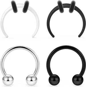 Lcolyoli Large Septum Rings 14G 12G 8G 6G 4G PA Ring Internally Threaded Ball Horseshoe Barbell Stainless Steel & Acrylic Plastic Pincher Tapers C Shape Buffalo Stretcher Expander for Women Men