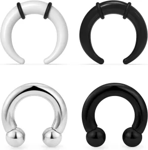 Lcolyoli Large Septum Rings 14G 12G 8G 6G 4G PA Ring Internally Threaded Ball Horseshoe Barbell Stainless Steel & Acrylic Plastic Pincher Tapers C Shape Buffalo Stretcher Expander for Women Men
