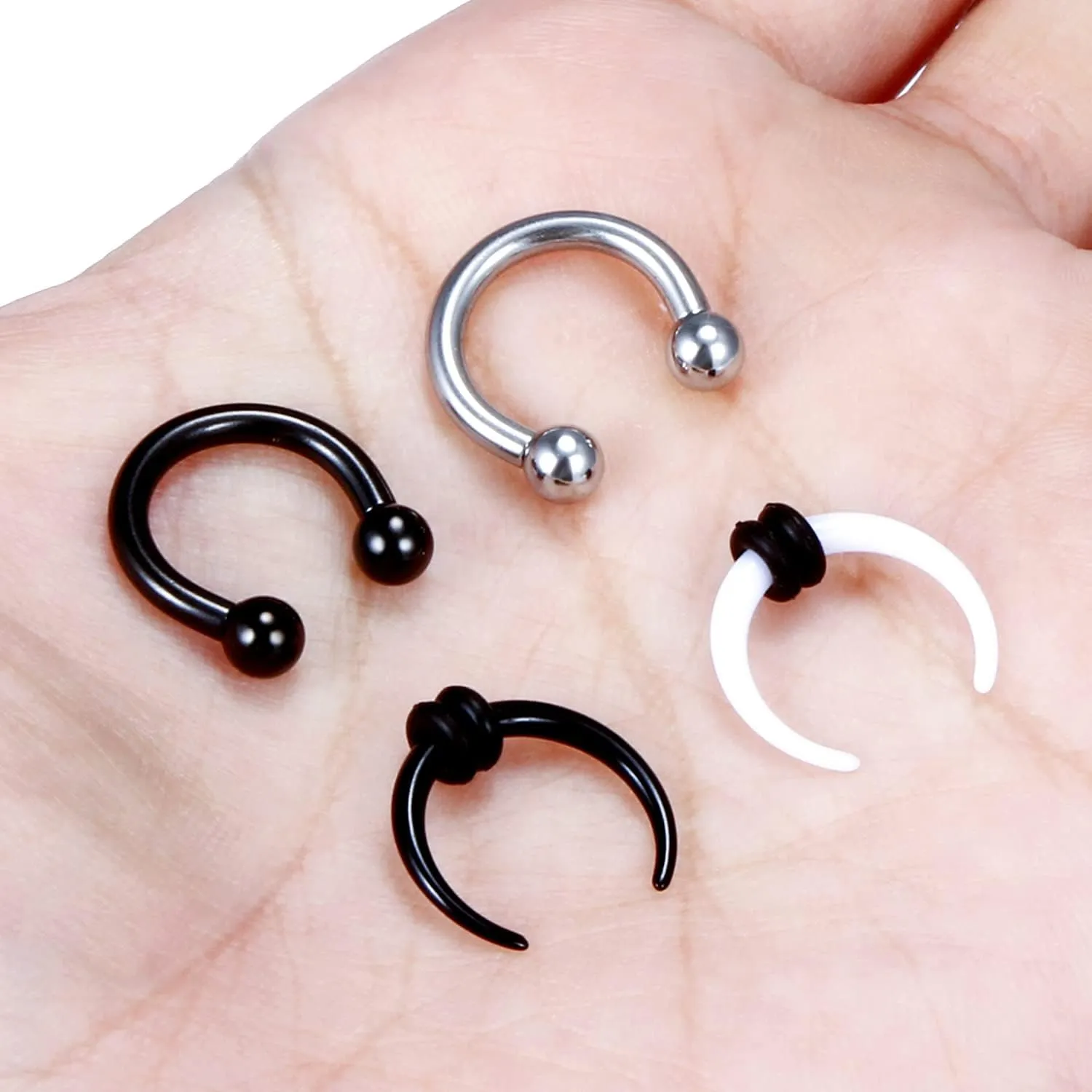 Lcolyoli Large Septum Rings 14G 12G 8G 6G 4G PA Ring Internally Threaded Ball Horseshoe Barbell Stainless Steel & Acrylic Plastic Pincher Tapers C Shape Buffalo Stretcher Expander for Women Men