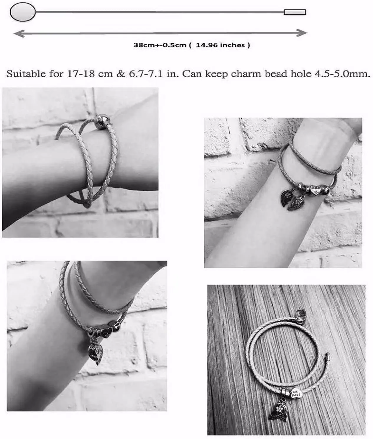 Leather Charm Braided-Double Chain Womens Charm for Bracelets Girl Jewelry 18cm 7.1inches Christmas Halloween 2023