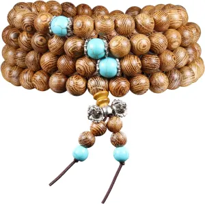 LEVINE HandstringWooden bracelets,108 Beads Bracelet Tibetan Buddhist Buddha Meditation Natural Wood Mala Prayer Bead Necklace