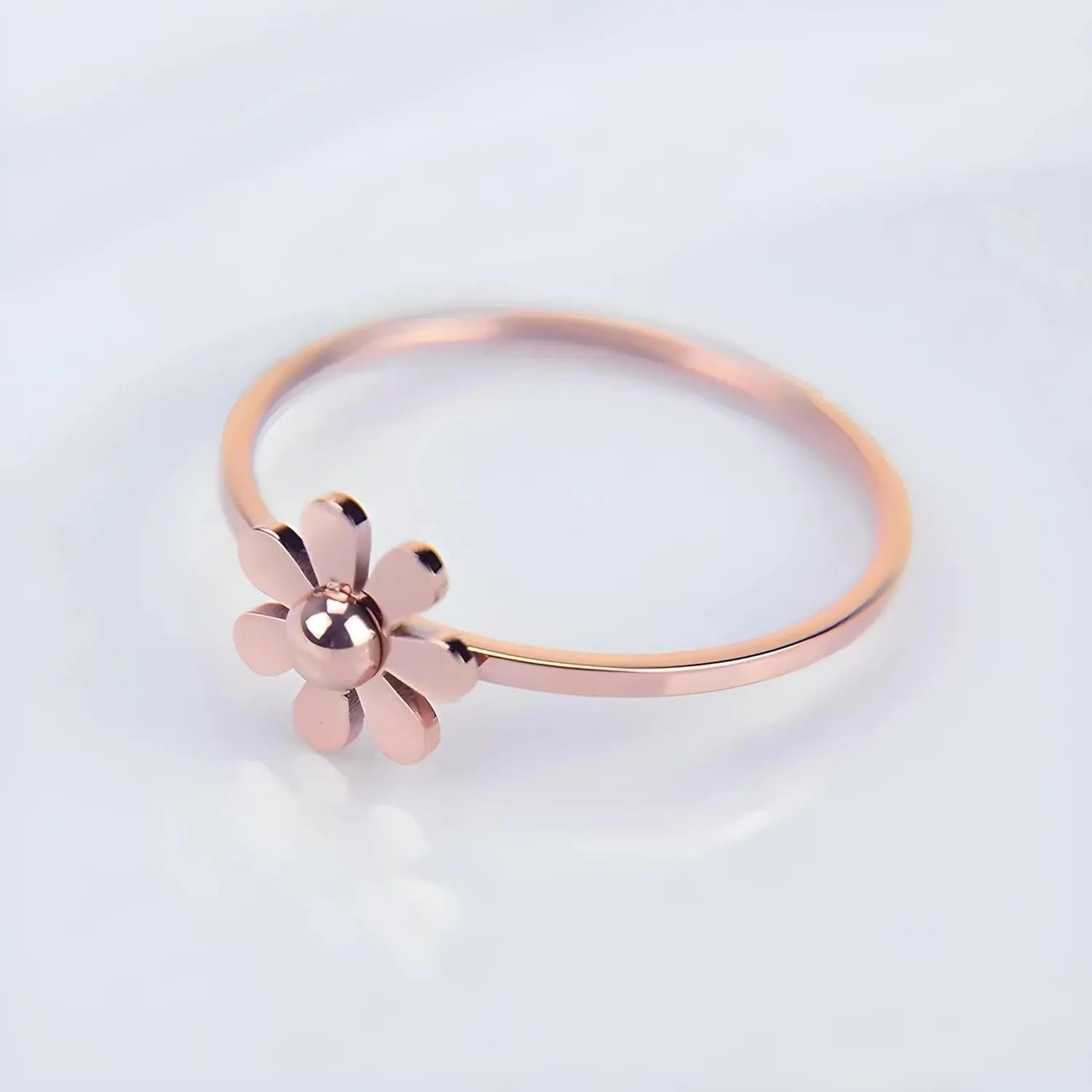Listing Simple Sun Flower Petals Titanium Steel Ring Rose Gold Small Daisy Flower Couple Rings Jewelry For Women-NG11