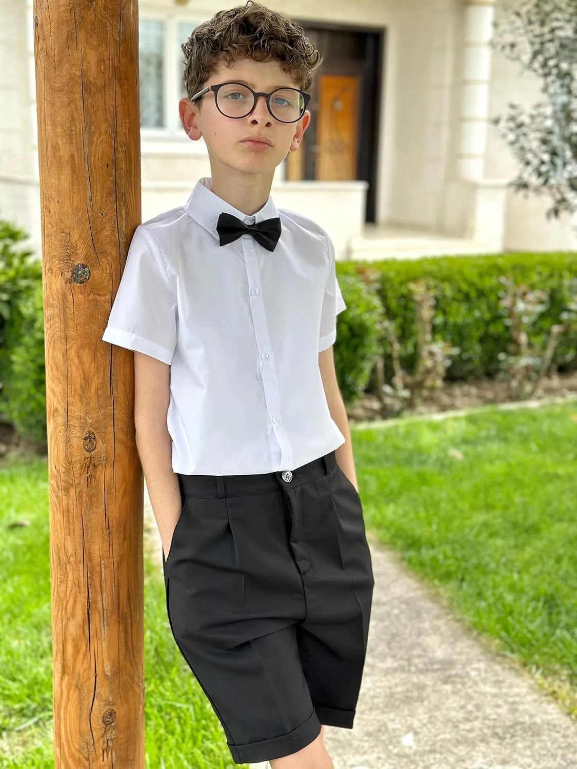 LOLANTA Boys Dress Shorts, Kids Summer Shorts School Uniform Outfit,Flat Front, Solid, Adjustable Waist 2-14 Years