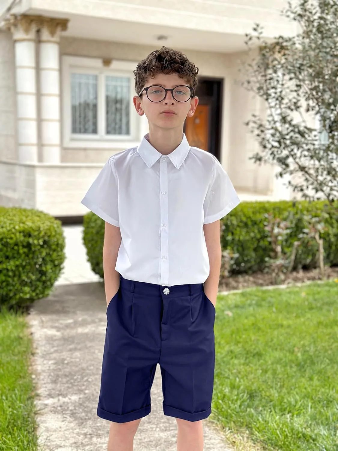 LOLANTA Boys Dress Shorts, Kids Summer Shorts School Uniform Outfit,Flat Front, Solid, Adjustable Waist 2-14 Years