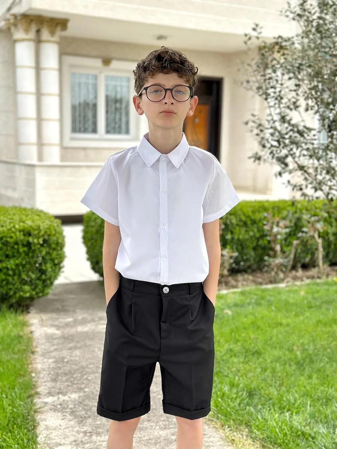 LOLANTA Boys Dress Shorts, Kids Summer Shorts School Uniform Outfit,Flat Front, Solid, Adjustable Waist 2-14 Years