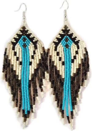 Long Beaded Dangle Earrings  Boho Native Handmade Seed Bead Tassel Bohemian Large Statement Drop Fringes for Women