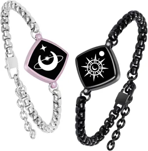 Long Distance Touch Bracelets Jewelry Set Vibration & Light up, Send SOS SMS, Remote Smart Matching Couples Bracelet for Lovers Family Friends Festivals Boyfriend Girlfriend Relationship Gifts Pink