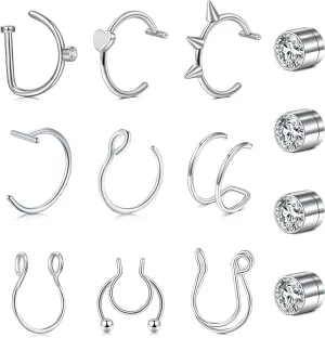 Longita Fake Piercings - Nose Ring, Eyebrow, Lip Ring, Labret Studs & More - Adhesive Face Jewelry