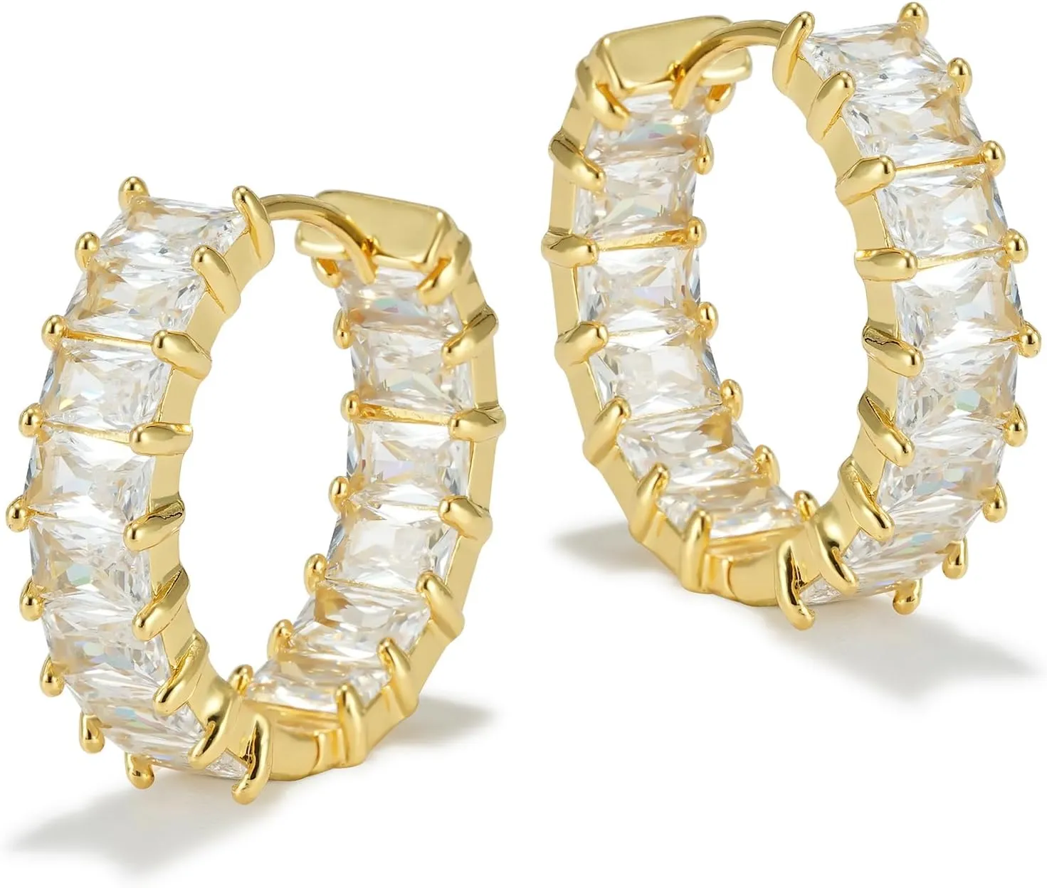 Lourny Crystal Hoop Earrings for Women, 18K Gold Plated Chunky CZ Hypoallergenic Trendy Lightweight Earring Multcolors Jewelry Gifts for Women
