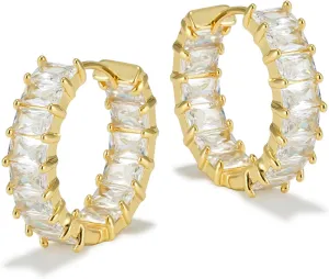 Lourny Crystal Hoop Earrings for Women, 18K Gold Plated Chunky CZ Hypoallergenic Trendy Lightweight Earring Multcolors Jewelry Gifts for Women