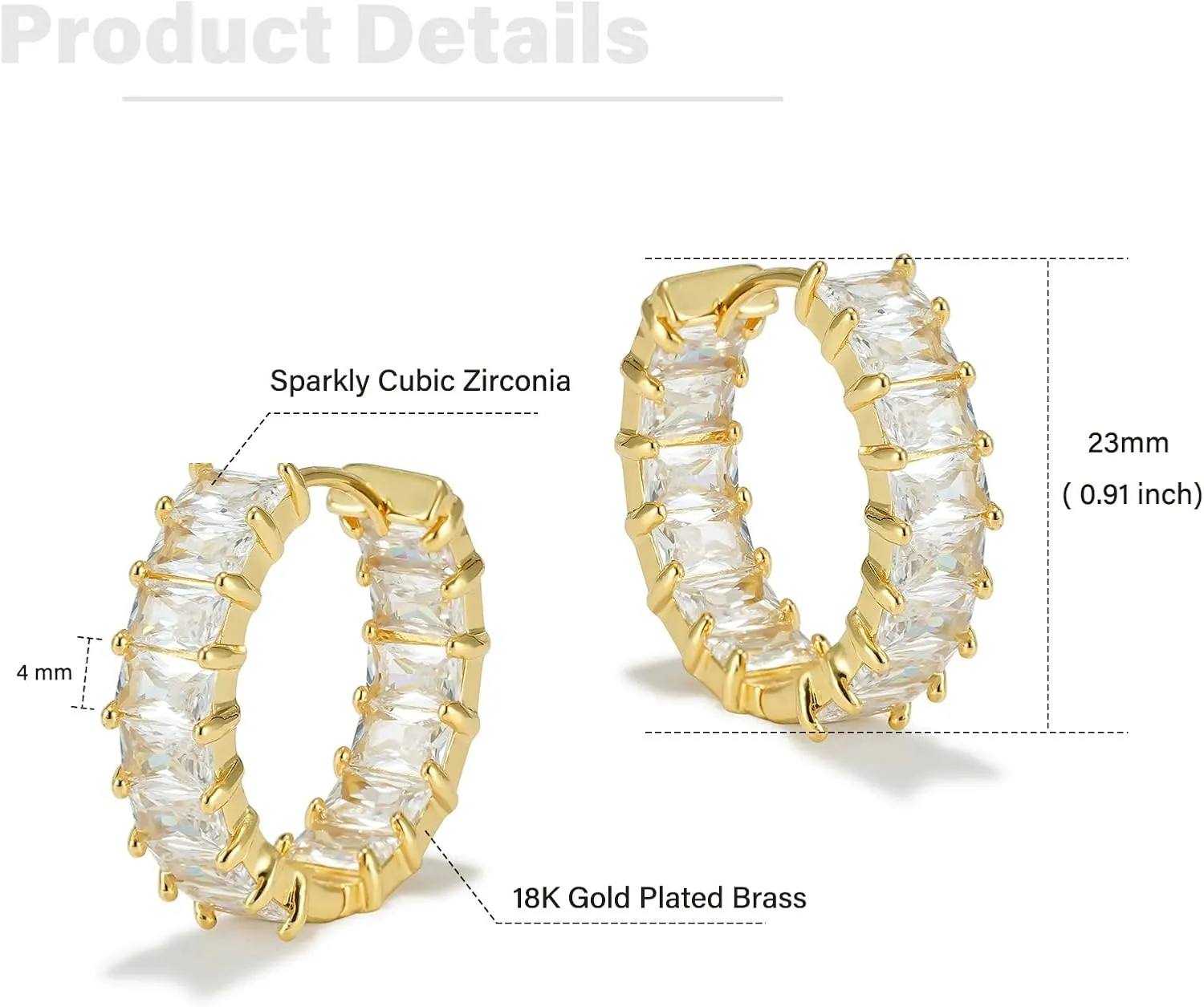 Lourny Crystal Hoop Earrings for Women, 18K Gold Plated Chunky CZ Hypoallergenic Trendy Lightweight Earring Multcolors Jewelry Gifts for Women