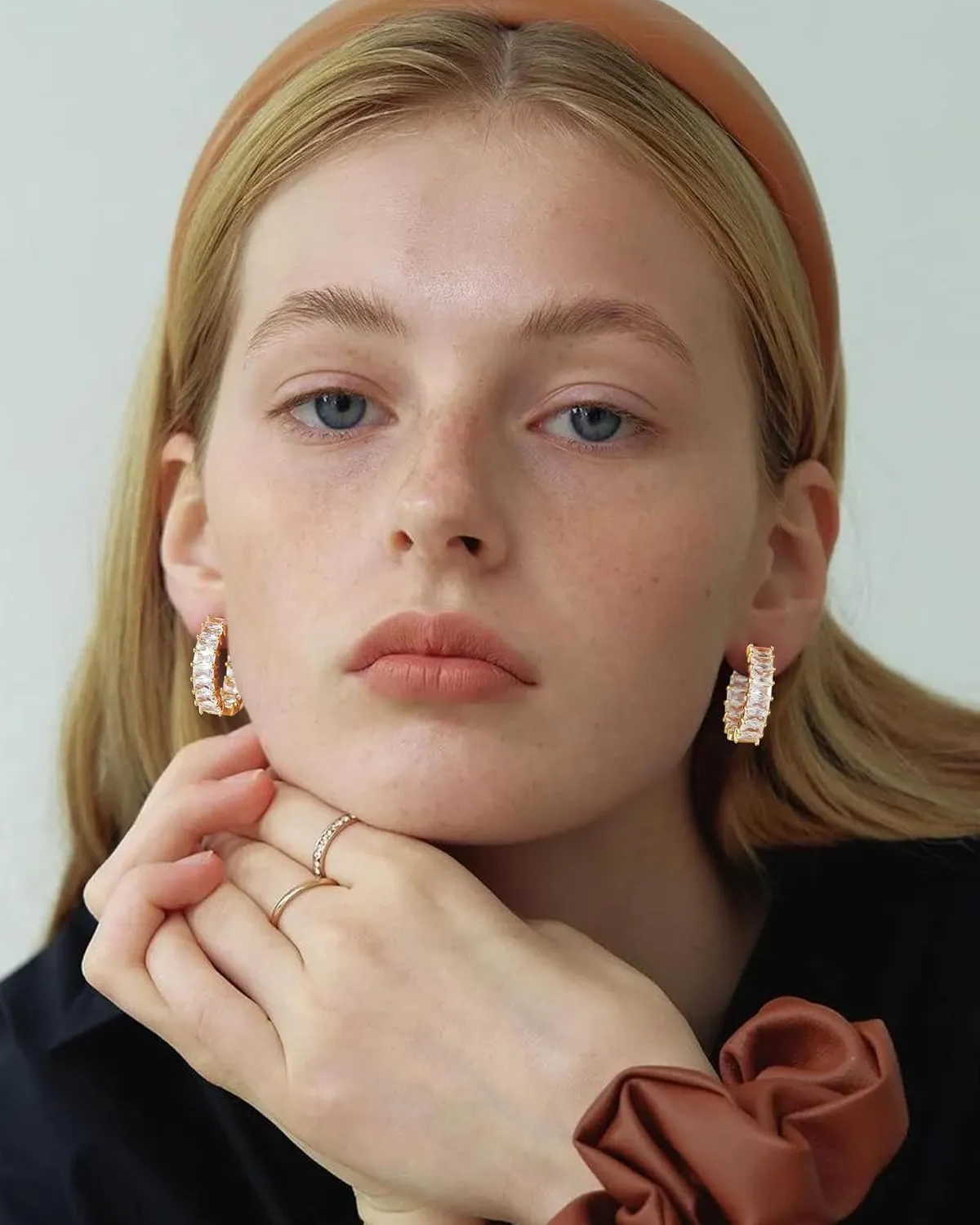Lourny Crystal Hoop Earrings for Women, 18K Gold Plated Chunky CZ Hypoallergenic Trendy Lightweight Earring Multcolors Jewelry Gifts for Women