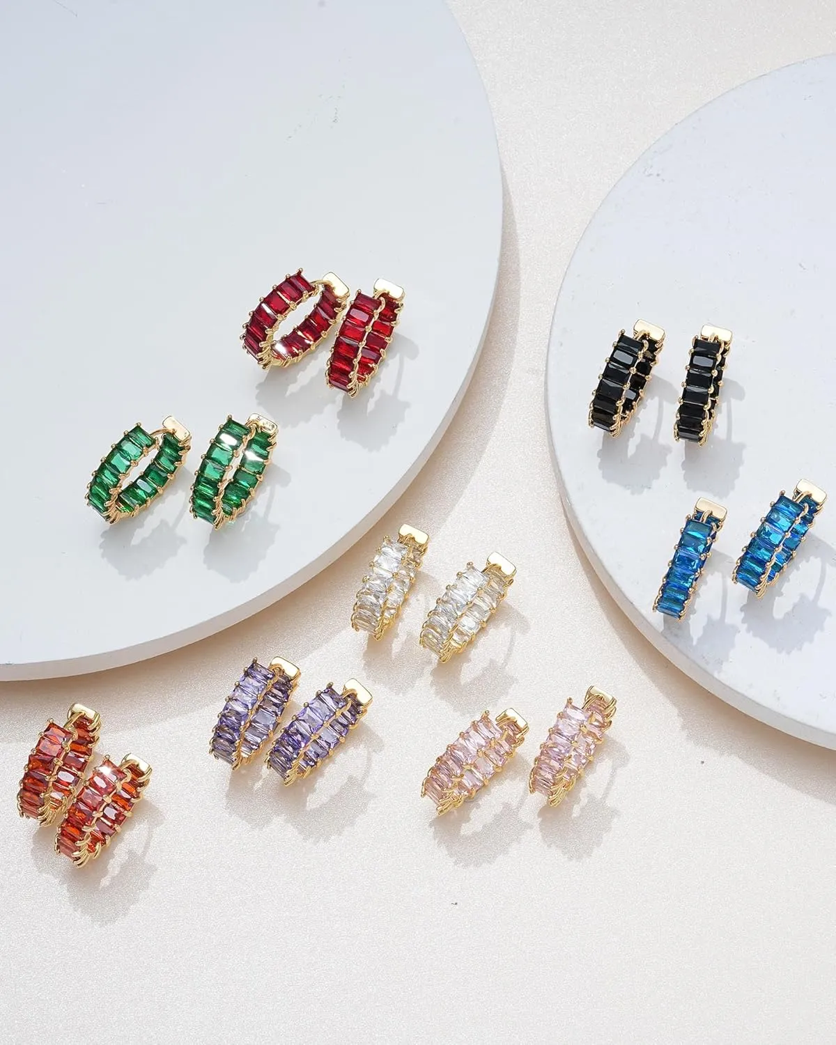 Lourny Crystal Hoop Earrings for Women, 18K Gold Plated Chunky CZ Hypoallergenic Trendy Lightweight Earring Multcolors Jewelry Gifts for Women
