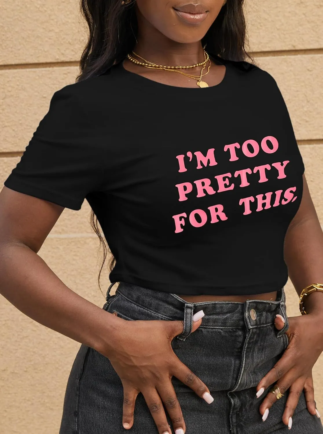 LovelyWholesale Women Graphic Crop Tops Letter Print Short Sleeve Tee Summer Sexy T Shirt