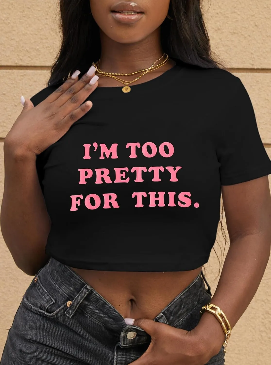 LovelyWholesale Women Graphic Crop Tops Letter Print Short Sleeve Tee Summer Sexy T Shirt