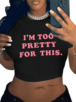 LovelyWholesale Women Graphic Crop Tops Letter Print Short Sleeve Tee Summer Sexy T Shirt