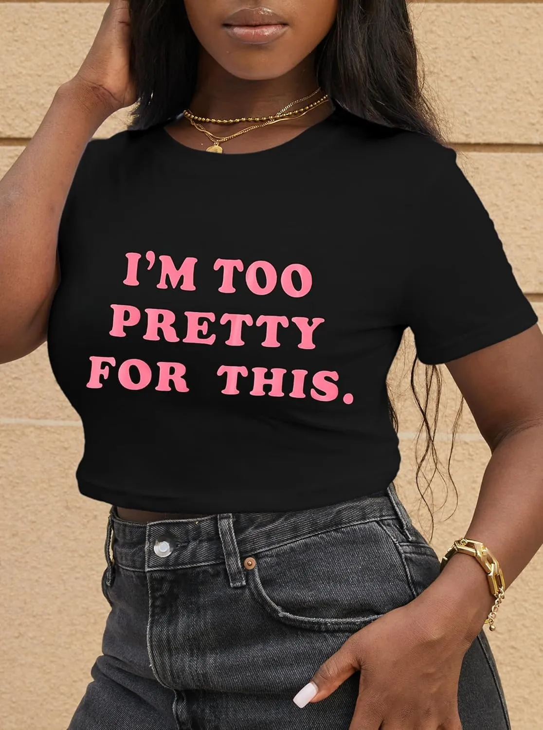 LovelyWholesale Women Graphic Crop Tops Letter Print Short Sleeve Tee Summer Sexy T Shirt