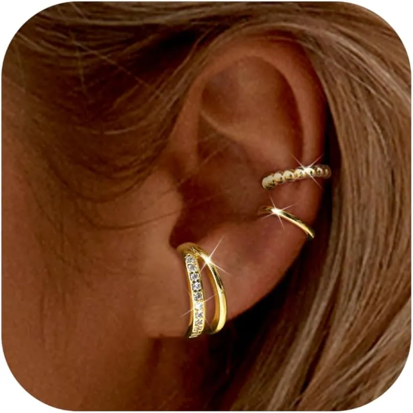 LOYALLOOK Ear Cuff Earrings for Women 14K Gold Plated Ear Cuffs Non Piercing Clip on Cartilage Earring Trendy Fake Earrings Hypoallergenic Huggie Hoop Clip Cuff Earring Lightweight