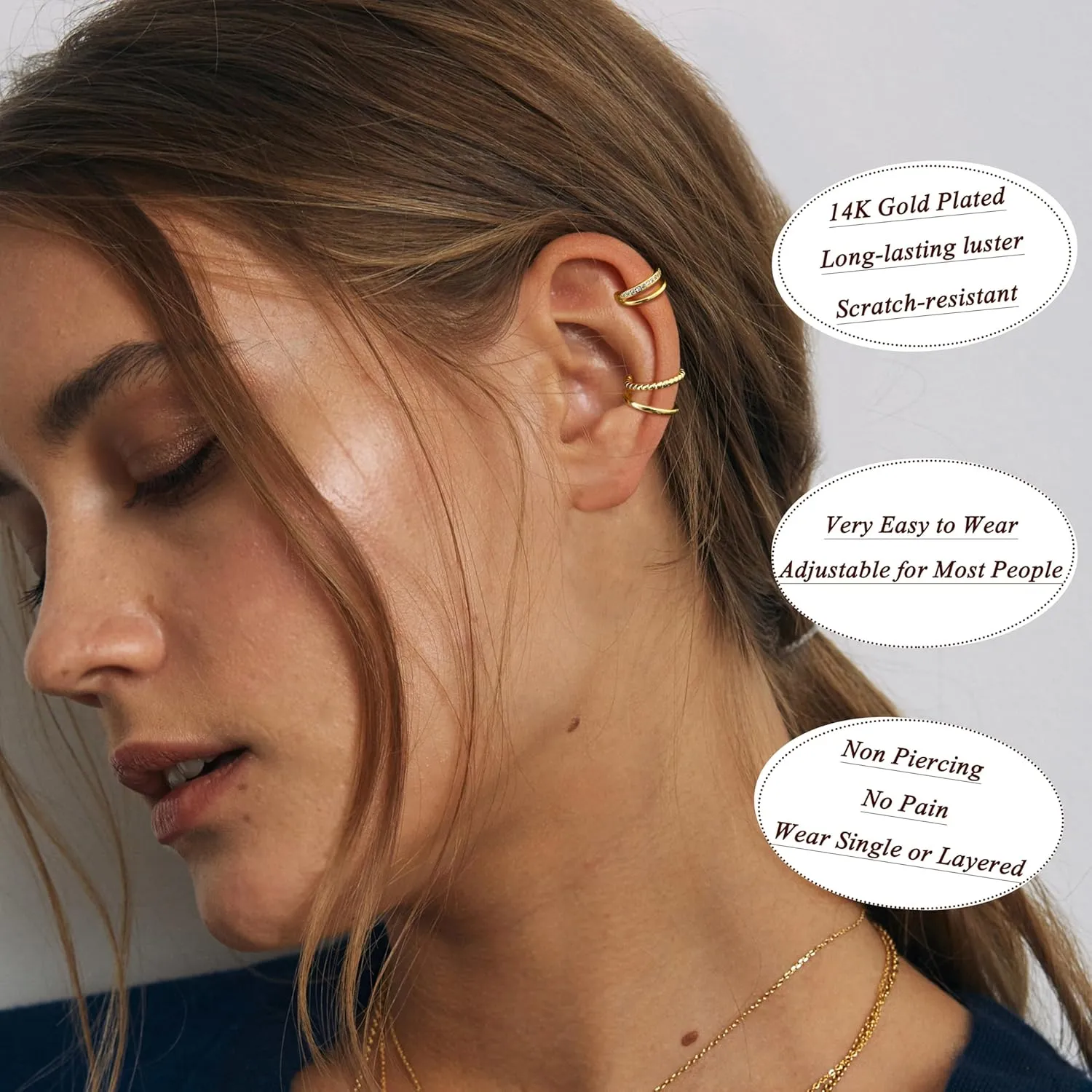LOYALLOOK Ear Cuff Earrings for Women 14K Gold Plated Ear Cuffs Non Piercing Clip on Cartilage Earring Trendy Fake Earrings Hypoallergenic Huggie Hoop Clip Cuff Earring Lightweight