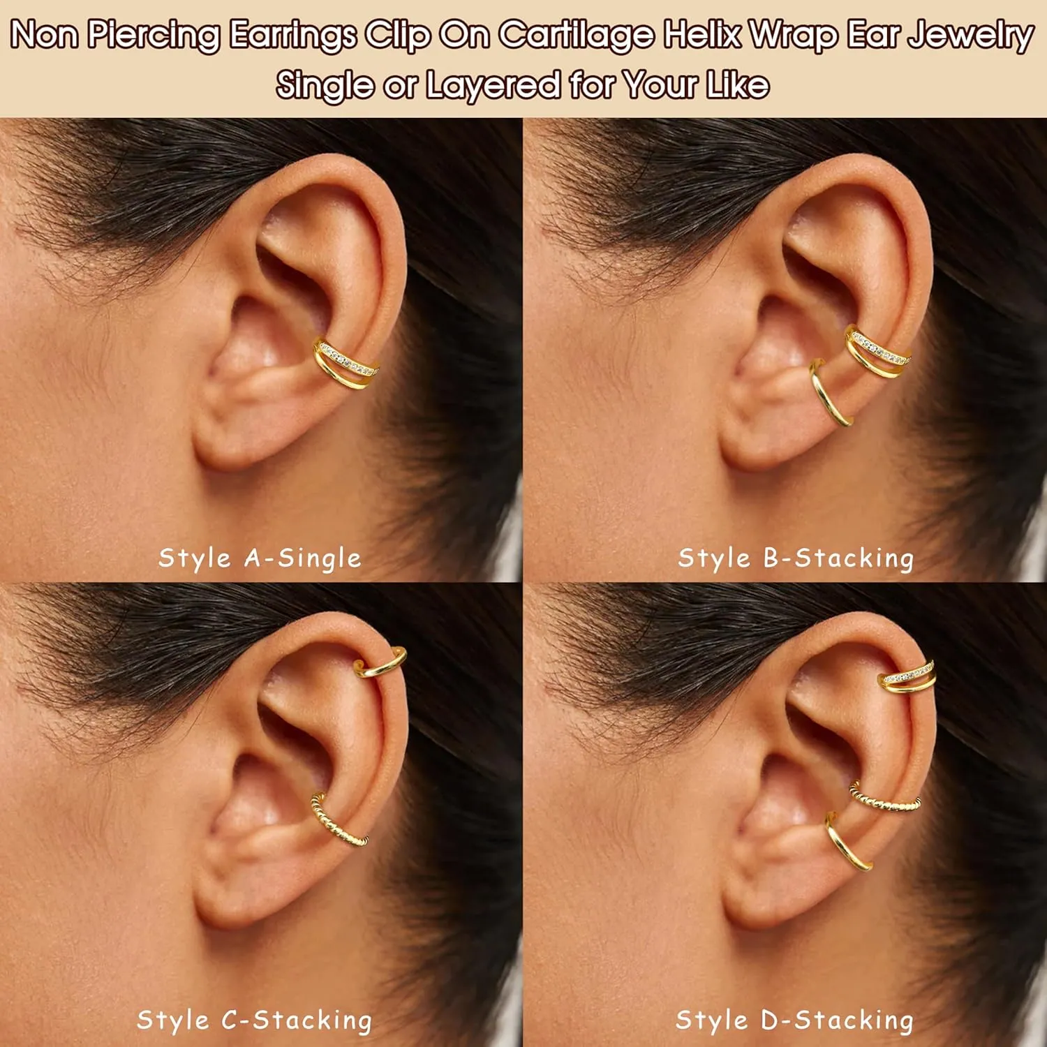 LOYALLOOK Ear Cuff Earrings for Women 14K Gold Plated Ear Cuffs Non Piercing Clip on Cartilage Earring Trendy Fake Earrings Hypoallergenic Huggie Hoop Clip Cuff Earring Lightweight
