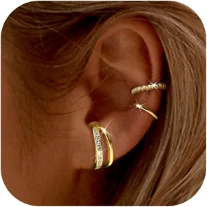 LOYALLOOK Ear Cuff Earrings for Women 14K Gold Plated Ear Cuffs Non Piercing Clip on Cartilage Earring Trendy Fake Earrings Hypoallergenic Huggie Hoop Clip Cuff Earring Lightweight