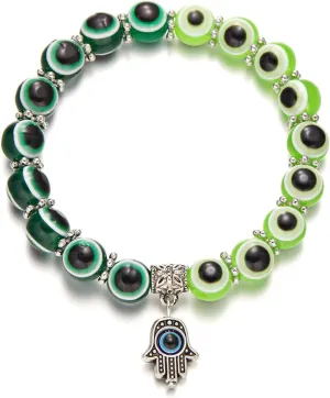 Lucky Evil Eye Bracelets Set Colorful Turkish Amulet Hamsa Evil Eye Beaded Charm Stretch Elastic Bracelet for Women Men