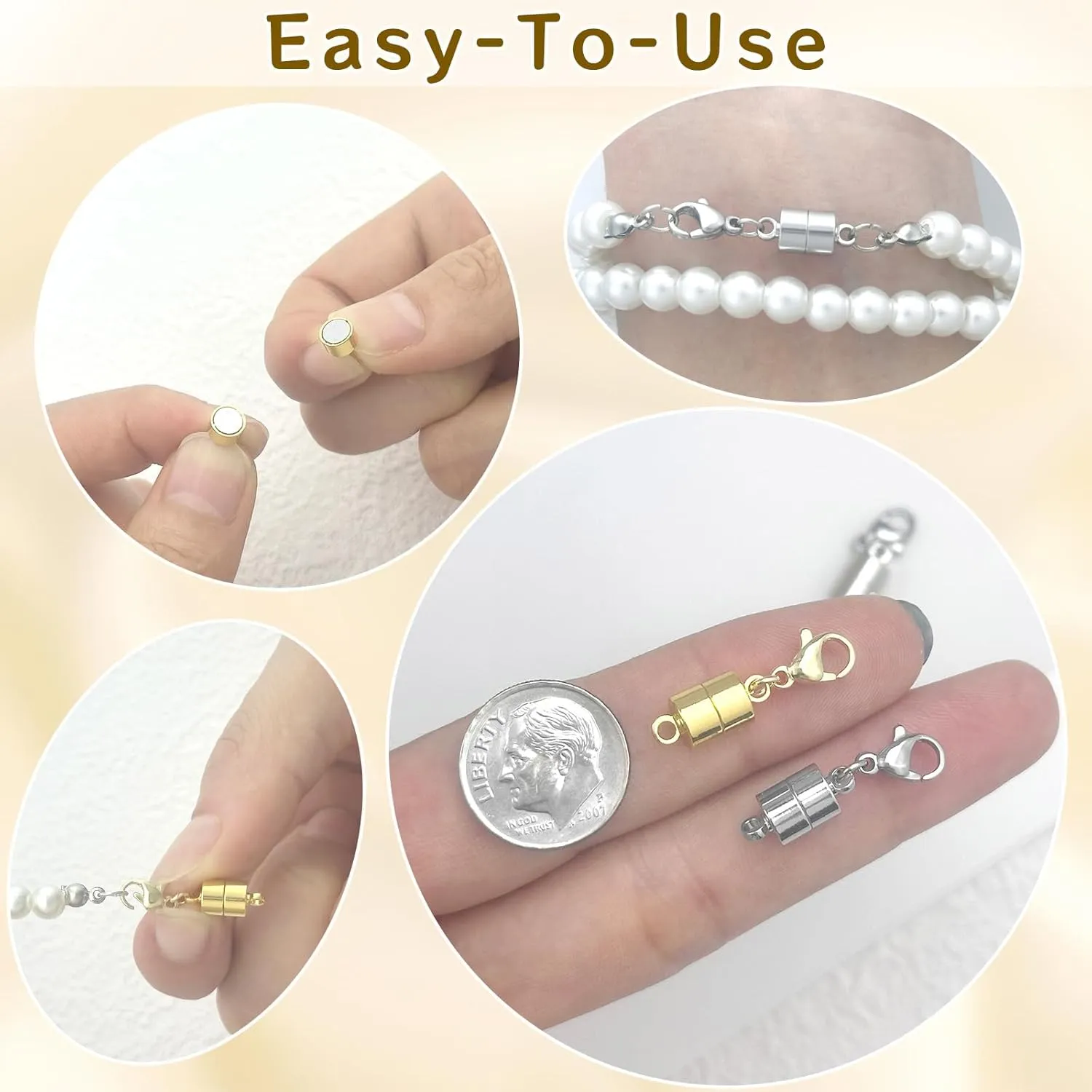 Magnetic Necklace Clasp with Lobster Clasp,14K Gold and Silver Magnetic Jewelry Clasps for Necklace Extender Bracelet Closures