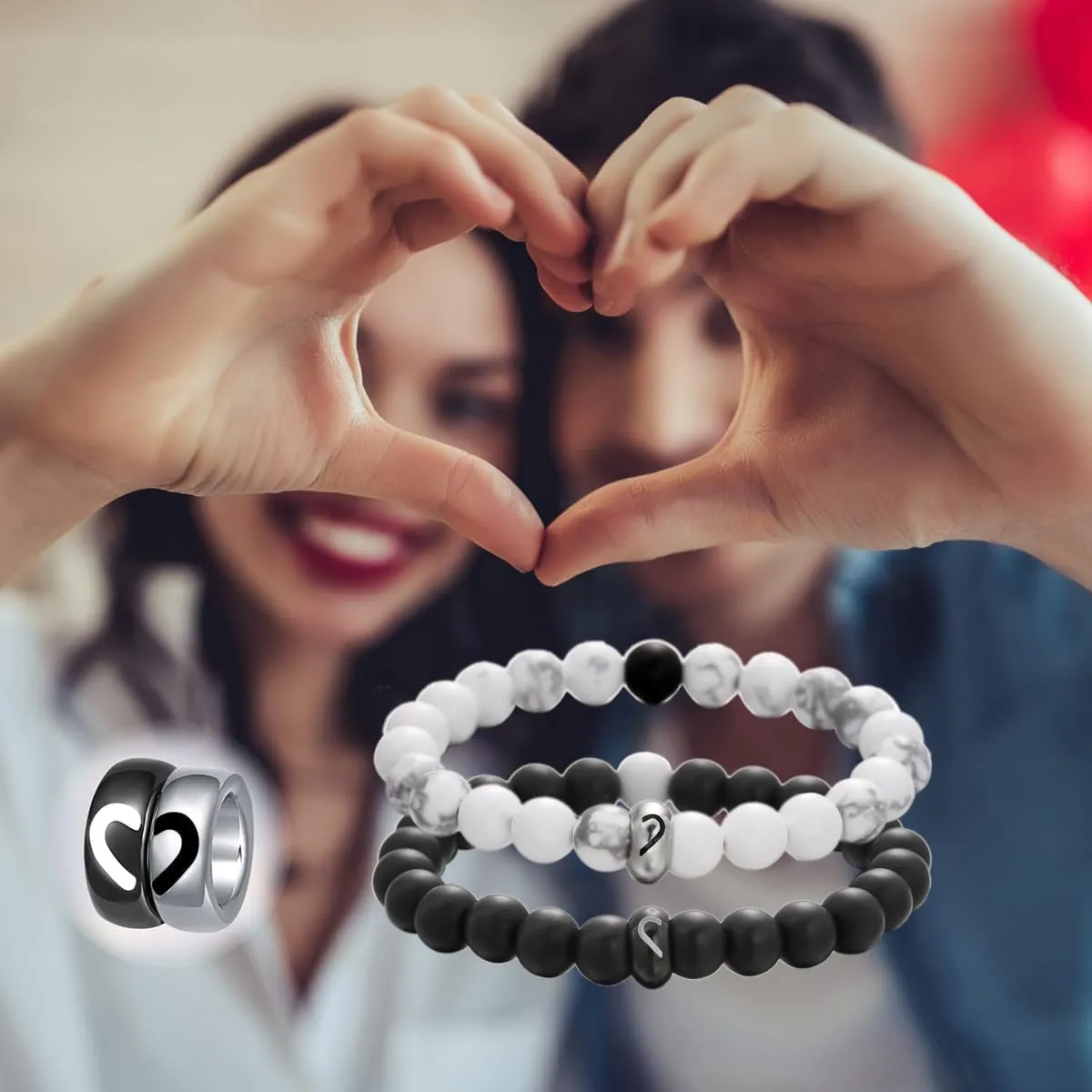 Matching Couple Ring Bracelets Gifts for Boyfriend Husband Fiance Wife Valentine's Day Anniversary Birthday Engagement Gift