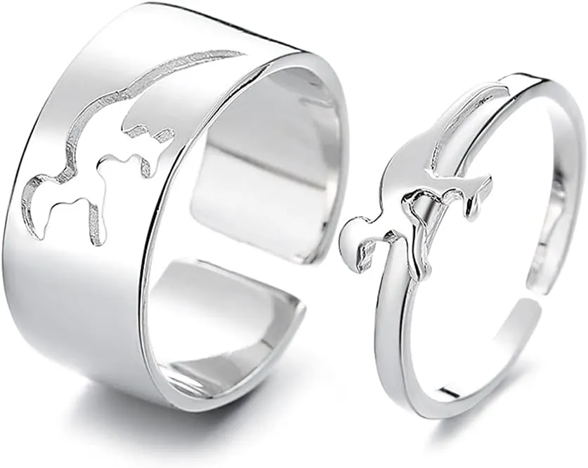 Matching Promise Open Rings for Couples Heart Dinosaur Lightning Statement Engagement Wedding Adjustable Ring Band Sets for Him and Her High Polished Comfort Fit Anniversary Valentine's Day Gifts