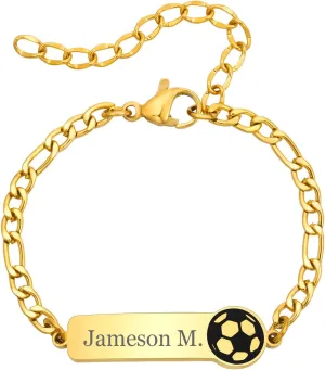 MEALGUET Personalized Gold Baby Bracelet with Name : Custom Engraved Figaro Chain Kids Cartoon ID Charm Bracelets Jewelry Infant Girls Boys Toddler Birthday Gifts