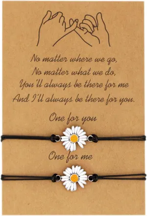 Me&Hz Pinky Promise Bracelet Sunflower/Cross/Heart/Compass Matching Couple Friendship Bracelets Mother Daughter Best Friend Gift for Women
