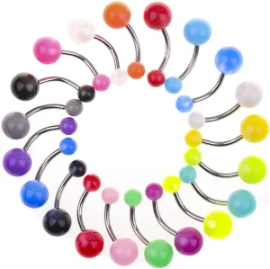 Memsion 14G 20pcs Acrylic Belly Button Ring 20pcs Tongue Rings Barbell Mix Color Body Piercing Kit