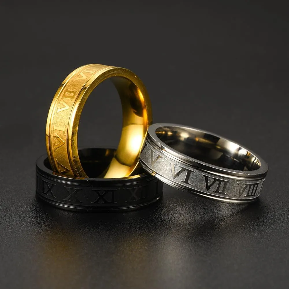 Men Women's Roman Numeral Stainless Steel Ring Vintage Personalized Number Hip Hop Ring Band Finger Jewelry