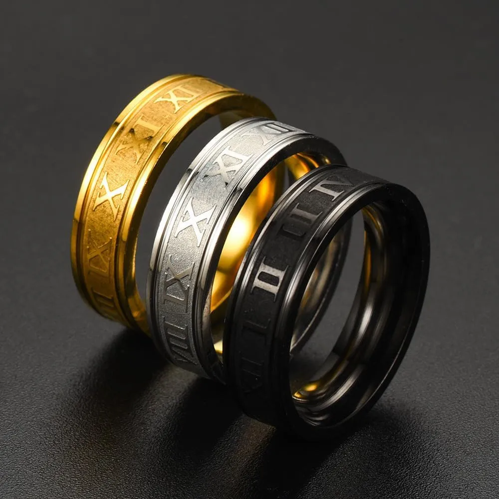 Men Women's Roman Numeral Stainless Steel Ring Vintage Personalized Number Hip Hop Ring Band Finger Jewelry