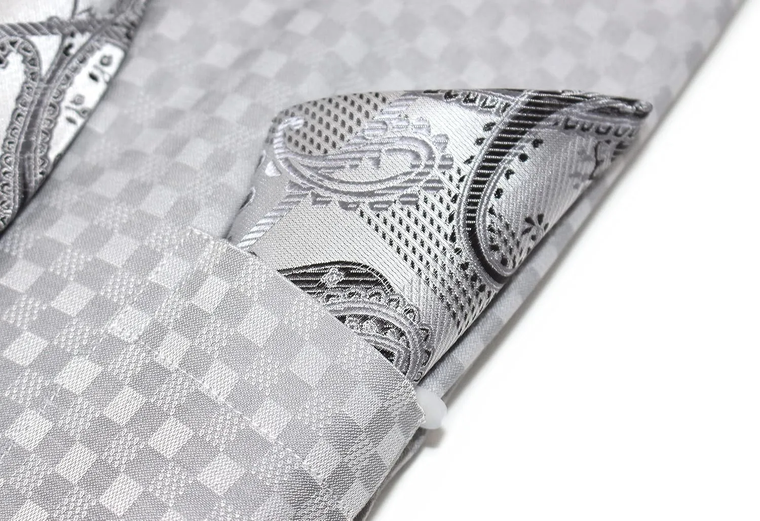 Men's Checkered Pattern Regular Fit French Cuffs Dress Shirts with Tie Hanky Cufflinks Collar Bar Combo