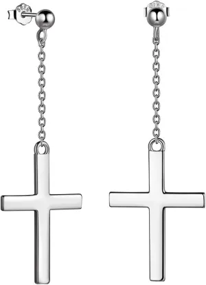 Mens Cross Earrings 925 Sterling Silver Religious Christian Cross Dangle Earrings for Mens Womens Asymmetric Cross Earrings Amulet Jewelry Gift for Christmas Day Thanksgiving Halloween Valentine Day Gifts with Gift Box