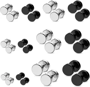 Men's earrings stainless steel barbell Black stud earrings Surgical hypoallergenic cartilage piercings Flat back stud earrings for women men